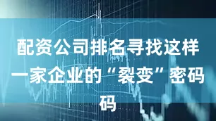配资公司排名寻找这样一家企业的“裂变”密码